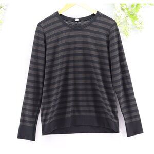 Lululemon Women's Breeze By Long Sleeve Stripe Black / Deep Coal Sz 6